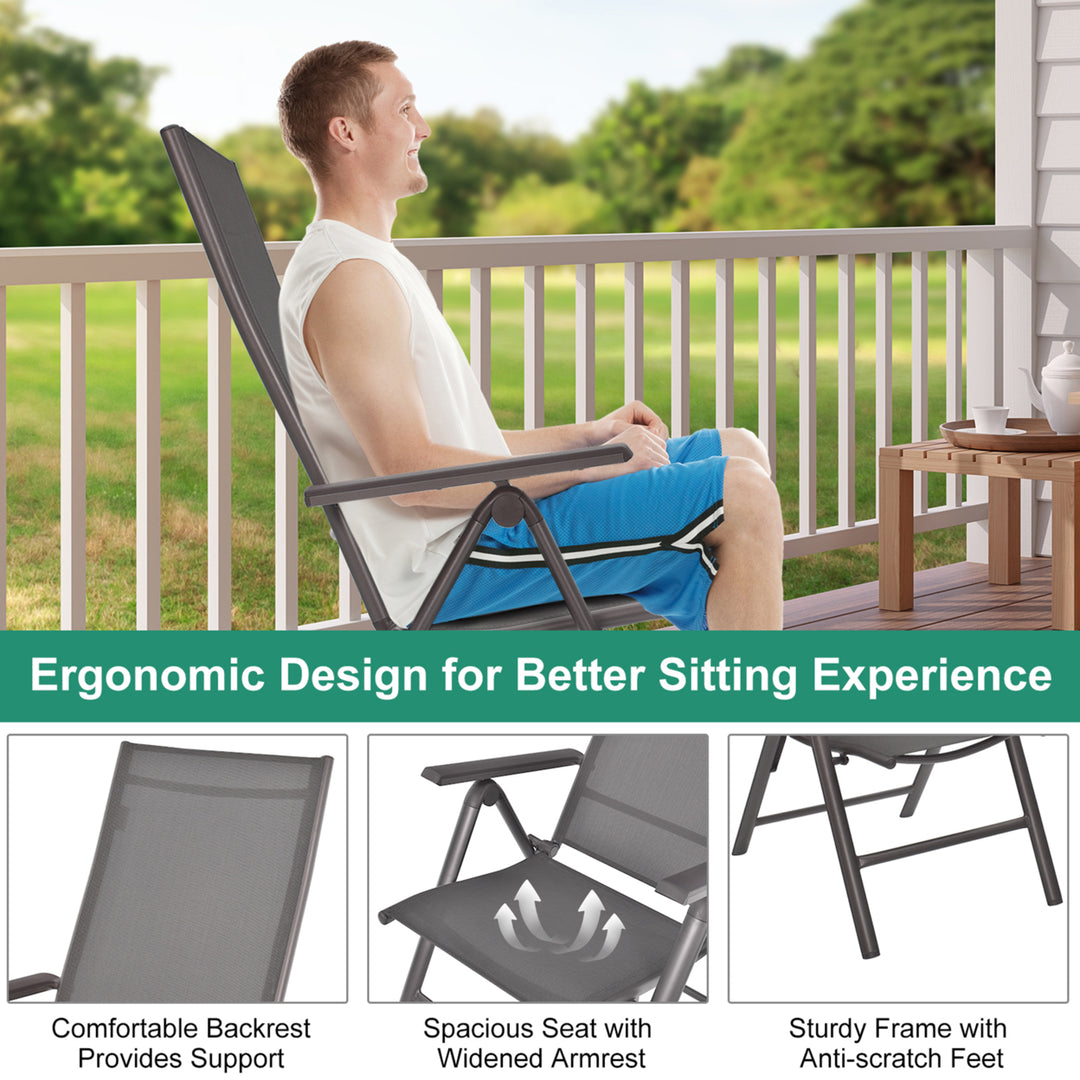 Set of 2 Folding Patio Dining Chair Camping Chair w/ Adjustable Backrest Image 9