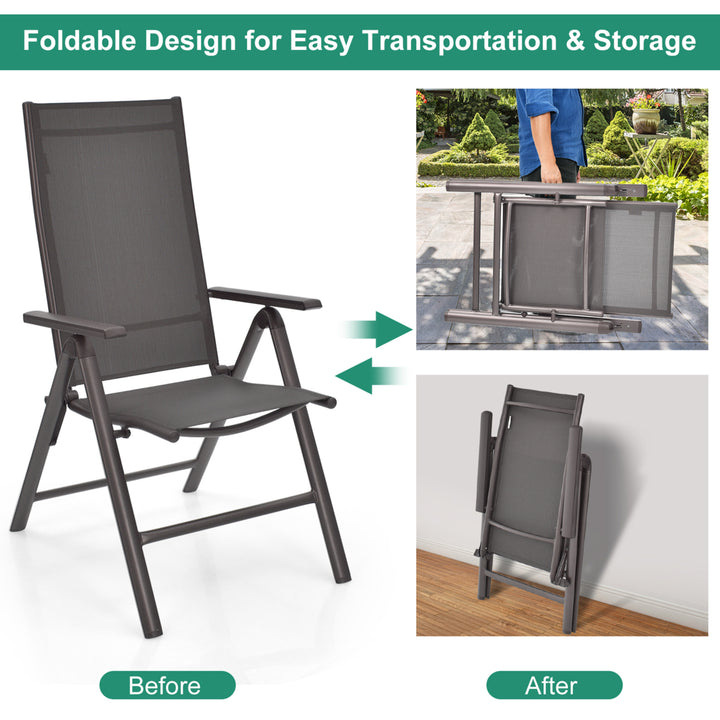 Set of 4 Folding Patio Dining Chair Camping Chair w/ Adjustable Backrest Image 8