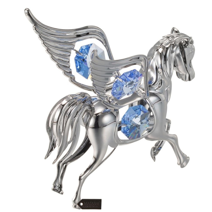 Matashi 24K Gold/Chrome Plated Crystal Studded Flying Pegasus Ornament Tabletop Figurine Holiday Decoration Gift for Image 7