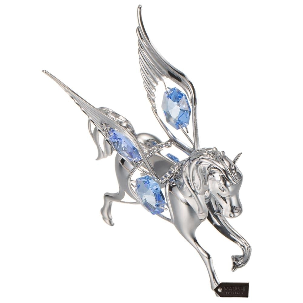 Matashi 24K Gold/Chrome Plated Crystal Studded Flying Pegasus Ornament Tabletop Figurine Holiday Decoration Gift for Image 8