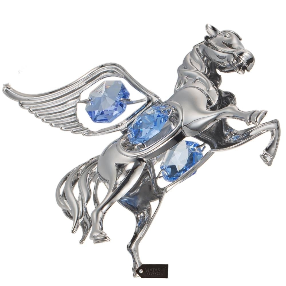 Matashi 24K Gold/Chrome Plated Crystal Studded Flying Pegasus Ornament Tabletop Figurine Holiday Decoration Gift for Image 9