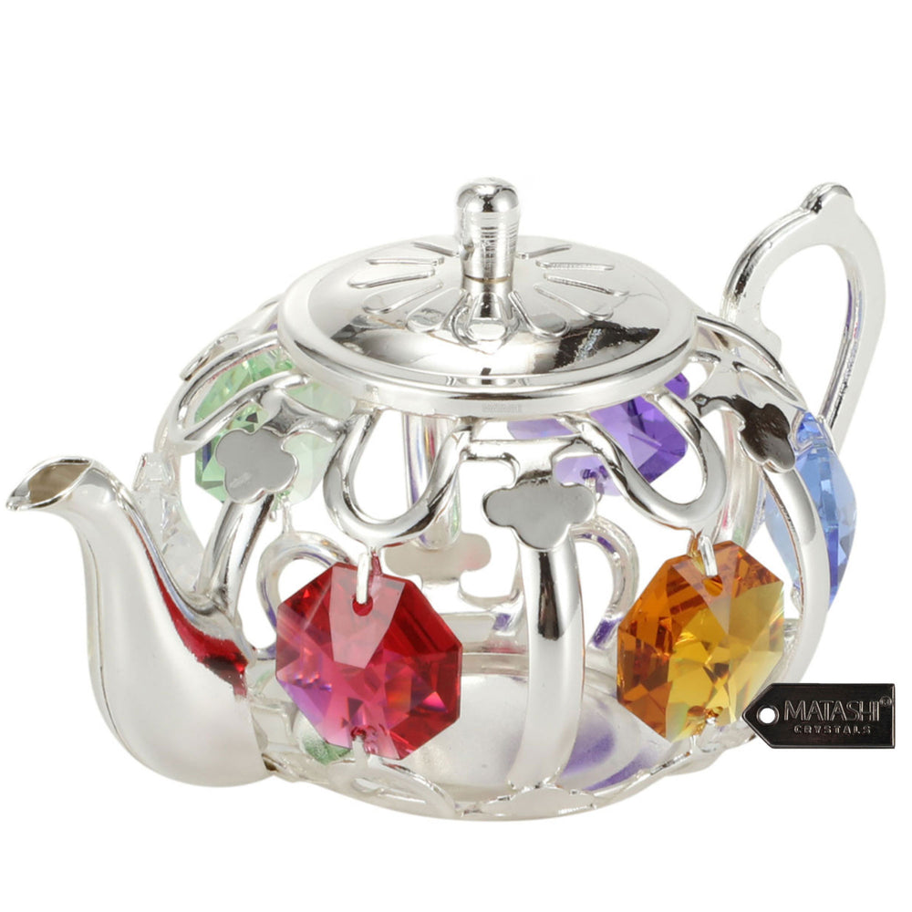 Matashi 24K Gold/Chrome Plated Teapot with Crystals Holiday Ornament Decor Gift for Christmas Birthday Valentines Day Image 2