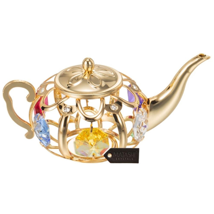 Matashi 24K Gold/Chrome Plated Teapot with Crystals Holiday Ornament Decor Gift for Christmas Birthday Valentines Day Image 3