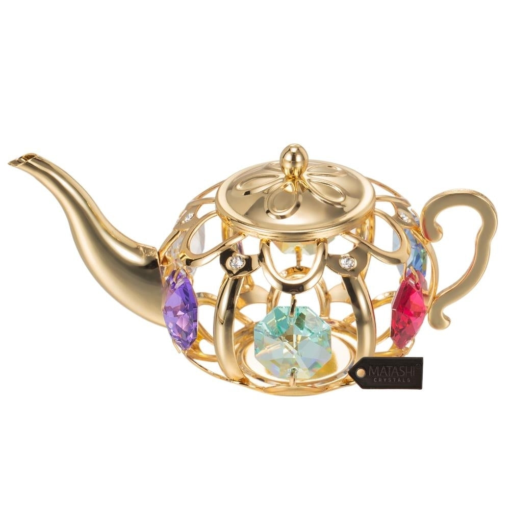 Matashi 24K Gold/Chrome Plated Teapot with Crystals Holiday Ornament Decor Gift for Christmas Birthday Valentines Day Image 4