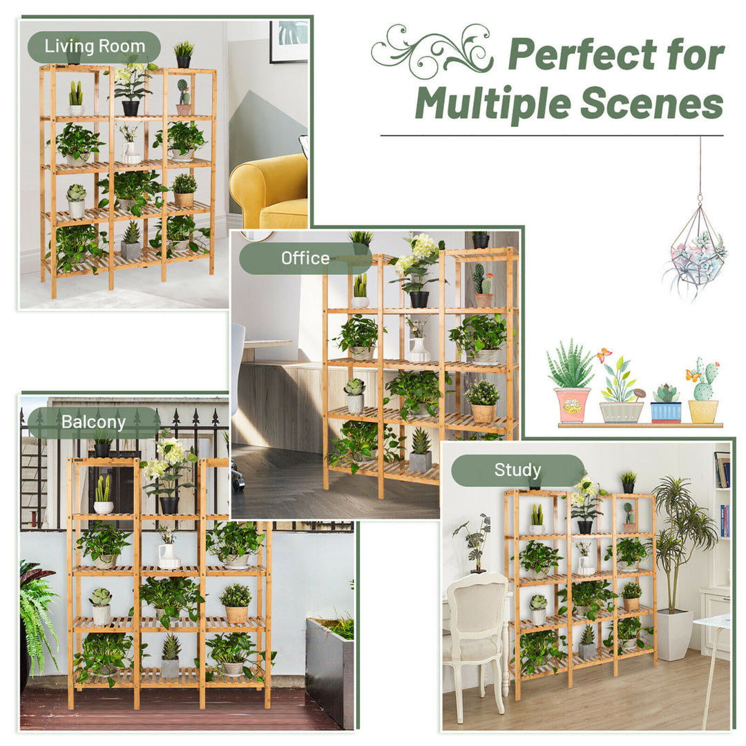 Multifunctional Bamboo Shelf Flower Plant Stand Display Storage Rack Unit Closet Image 10