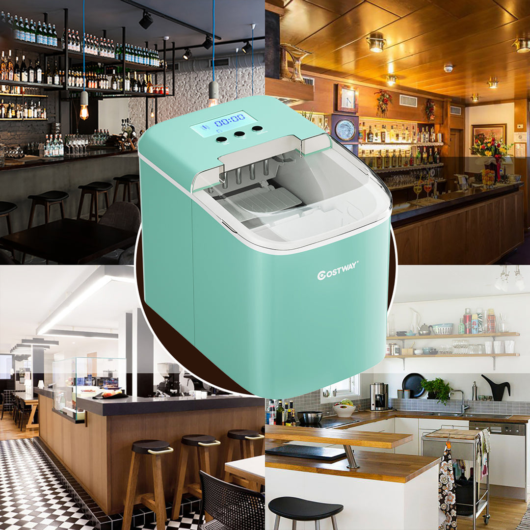 Costway Portable Ice Maker Machine Countertop 26LBS/24H LCD Display w/Ice Scoop Green Image 5