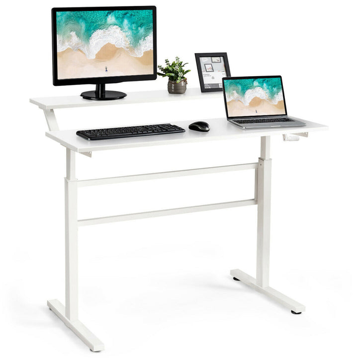 Standing Desk Crank Adjustable Sit to Stand Workstation with Monitor Shelf Image 1