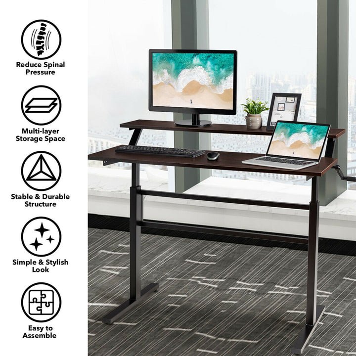 Standing Desk Crank Adjustable Sit to Stand Workstation with Monitor Shelf Image 2