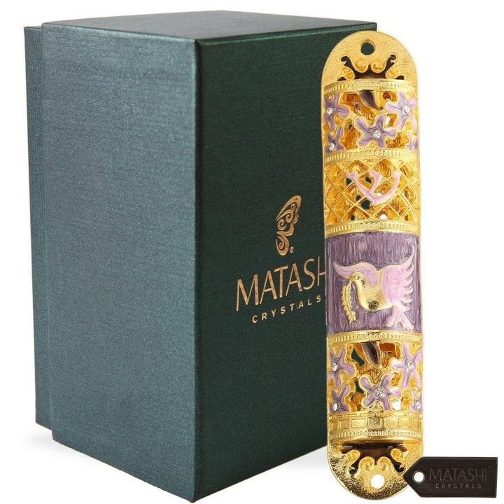 Matashi Hand Painted Enamel Mezuzah Embellished with a Floral Design with Gold Accents and fine Crystals Image 1