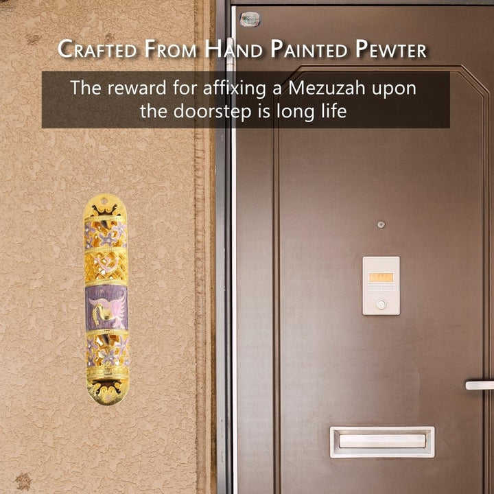 Matashi Hand Painted Enamel Mezuzah Embellished with a Floral Design with Gold Accents and fine Crystals Image 8