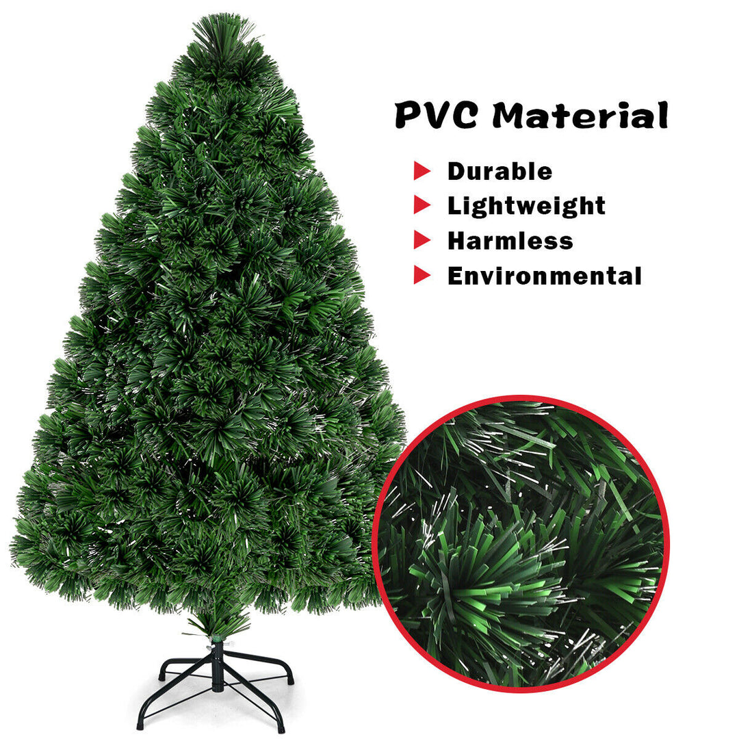 4Ft Pre-Lit Fiber Optic PVC Christmas Tree Metal Holiday Image 5