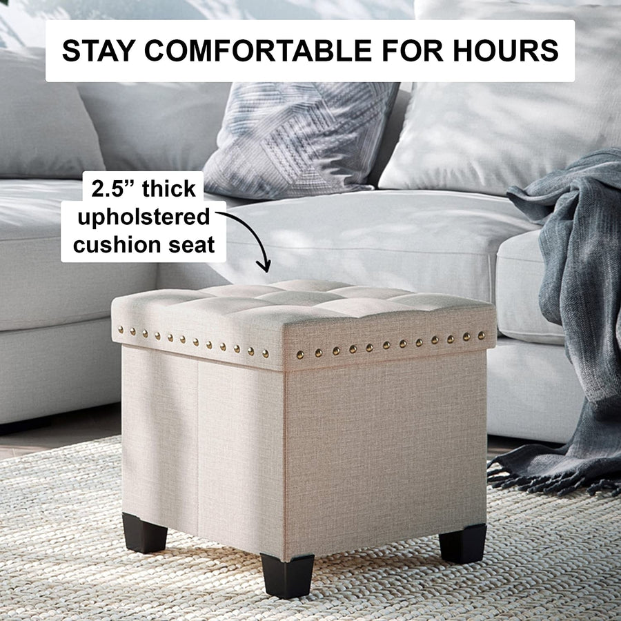 Foldable Fabric Ottoman with Wooden Lid Image 1