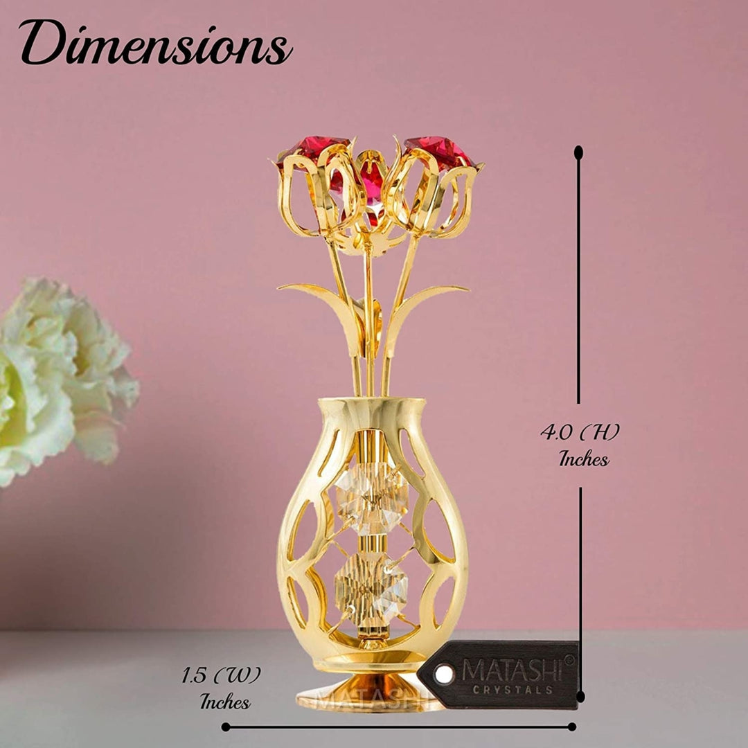 Matashi 24k Gold Plated Flowers Bouquet and Vase w/ Red and Clear Crystals 24k Gold-Plated Table Top Decorations Image 5