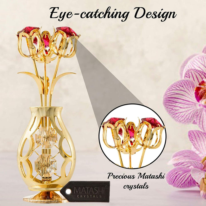 Matashi 24k Gold Plated Flowers Bouquet and Vase w/ Red and Clear Crystals 24k Gold-Plated Table Top Decorations Image 6