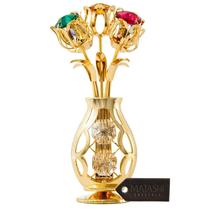 Matashi 24k Gold Plated Flowers Bouquet and Vase w/ Colorful Crystals 24k Gold-Plated Table Top Decorations Image 1