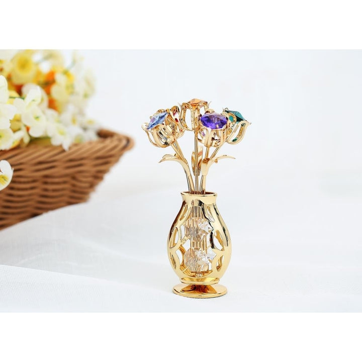 Matashi 24k Gold Plated Flowers Bouquet and Vase w/ Colorful Crystals 24k Gold-Plated Table Top Decorations Image 4