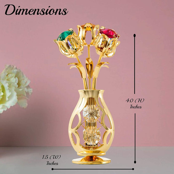 Matashi 24k Gold Plated Flowers Bouquet and Vase w/ Colorful Crystals 24k Gold-Plated Table Top Decorations Image 5