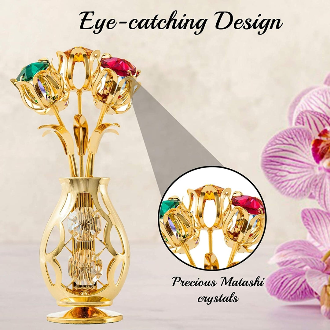 Matashi 24k Gold Plated Flowers Bouquet and Vase w/ Colorful Crystals 24k Gold-Plated Table Top Decorations Image 6