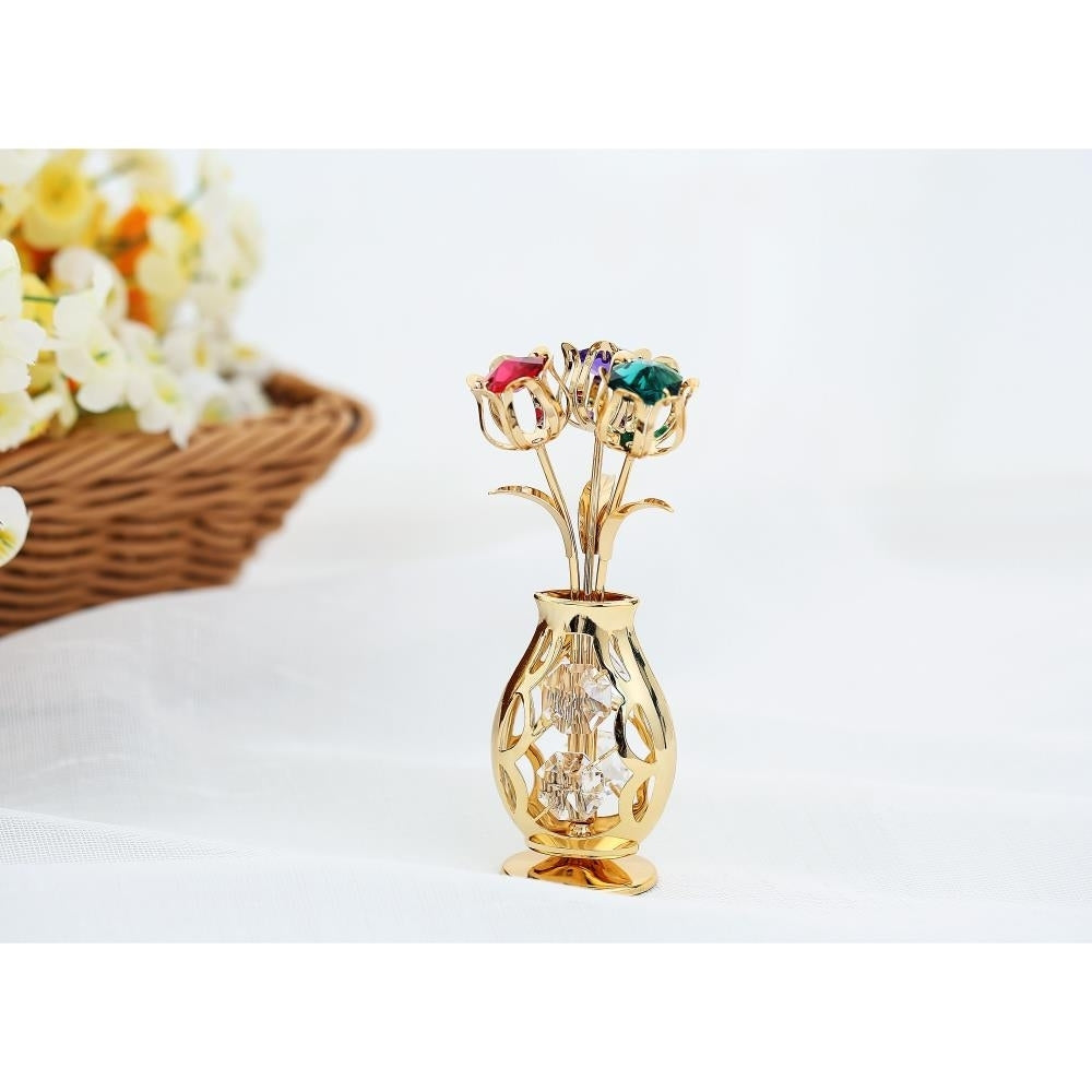 Matashi 24k Gold Plated Flowers Bouquet and Vase w/ Colorful Crystals 24k Gold-Plated Table Top Decorations Image 3