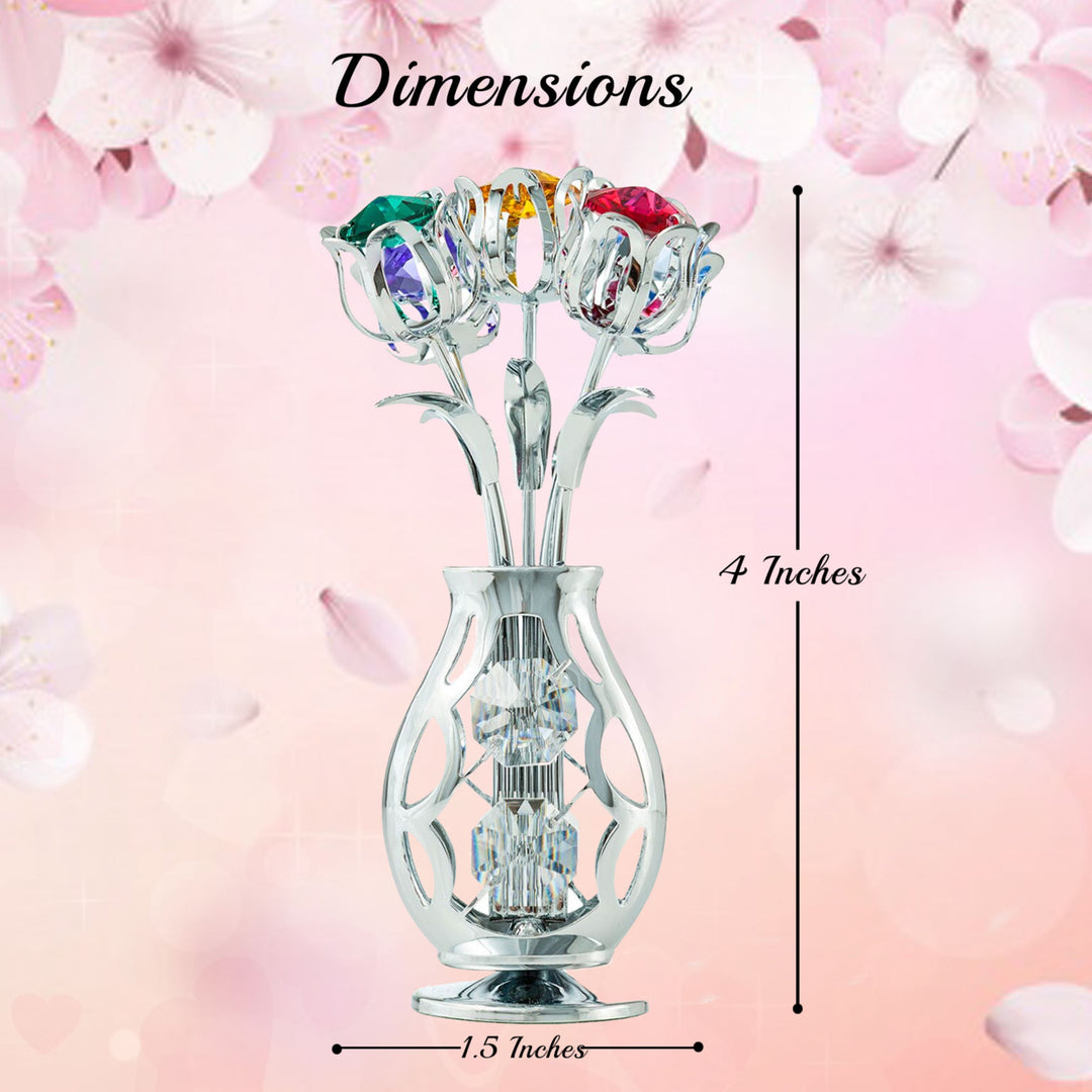 Matashi Chrome Plated Flowers Bouquet and Vase w/ Colorful Crystals Table Top Decorations Image 3