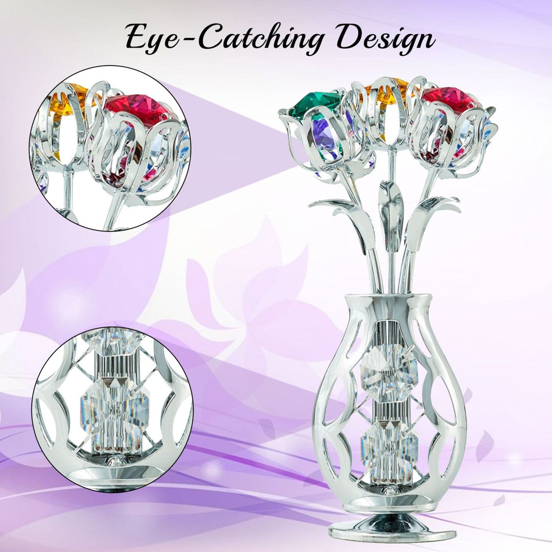 Matashi Chrome Plated Flowers Bouquet and Vase w/ Colorful Crystals Table Top Decorations Image 5