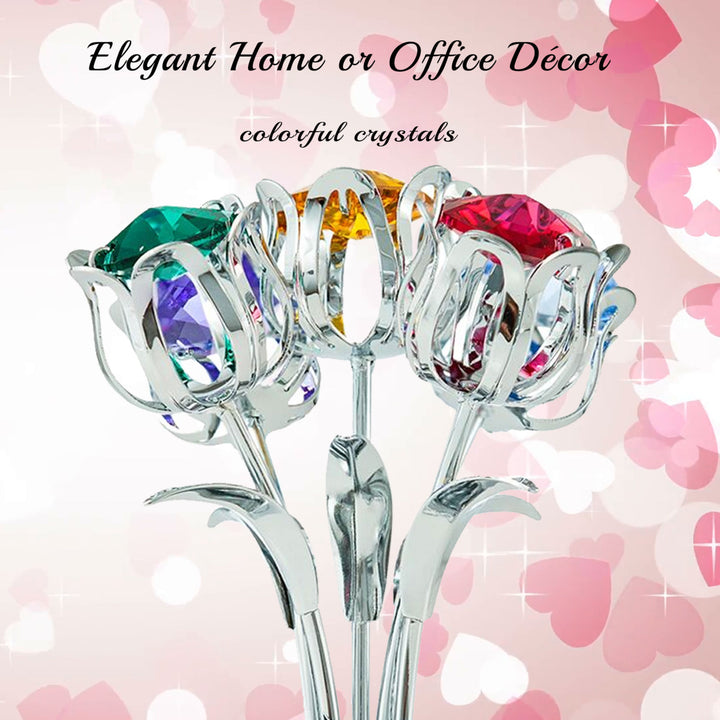 Matashi Chrome Plated Flowers Bouquet and Vase w/ Colorful Crystals Table Top Decorations Image 6