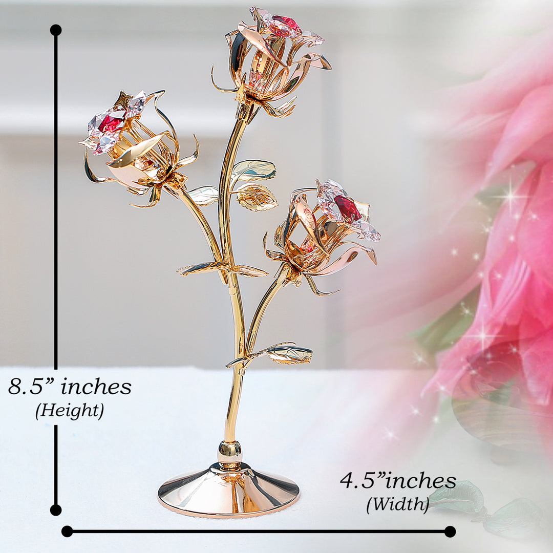 Matashi 24k Gold Plated Rose Flower Tabletop Ornament w/ Red and Pink Crystals Decorative Office or Craftsmanship Image 6