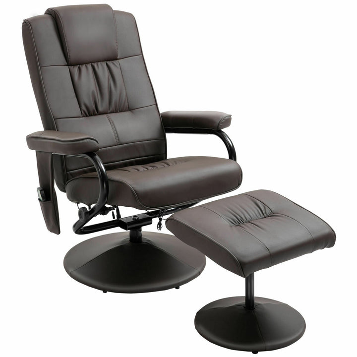 Brown Leather Swivel Recliner Lounge Chair w/ Footrest and 10 Point Massage Image 1