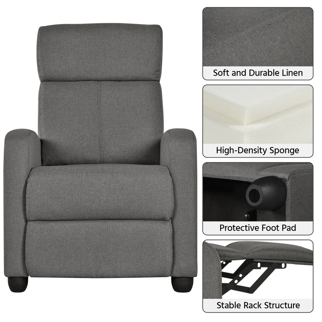 Recliner Chair Single Modern Reclining Sofa Home Theater Seating Club Chair Grey Image 2