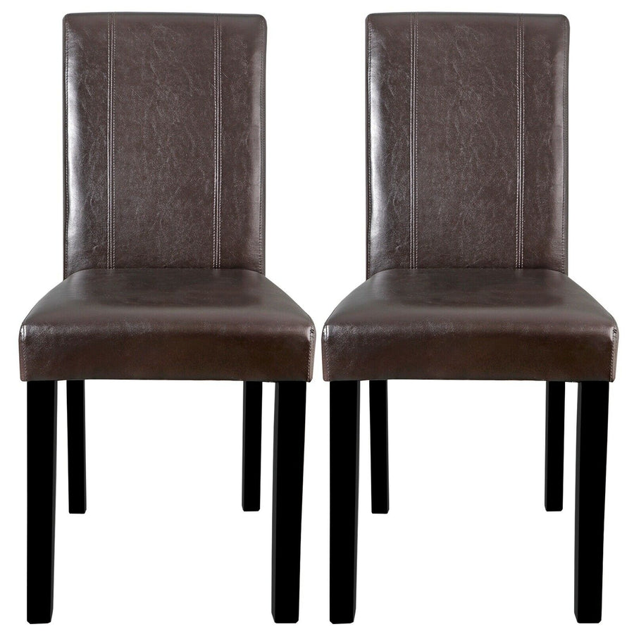 Set of 2 Leather Dining Side Room Kitchen Chairs Seating Backrest Wooden Legs Image 1