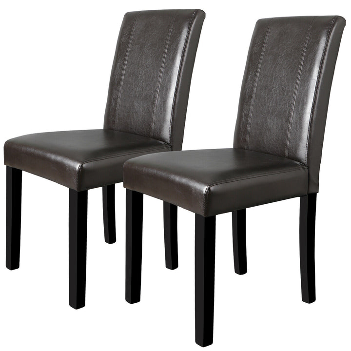 Set of 2 Leather Dining Side Room Kitchen Chairs Seating Backrest Wooden Legs Image 2