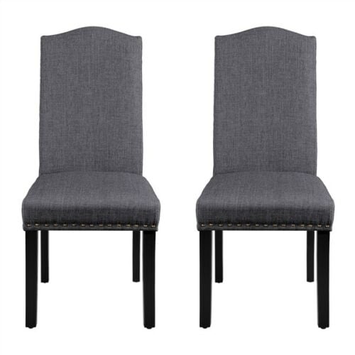 Classic Dining Chairs Set of 2 Fabric Upholstered Kitchen Chairs Dark Gray Image 1