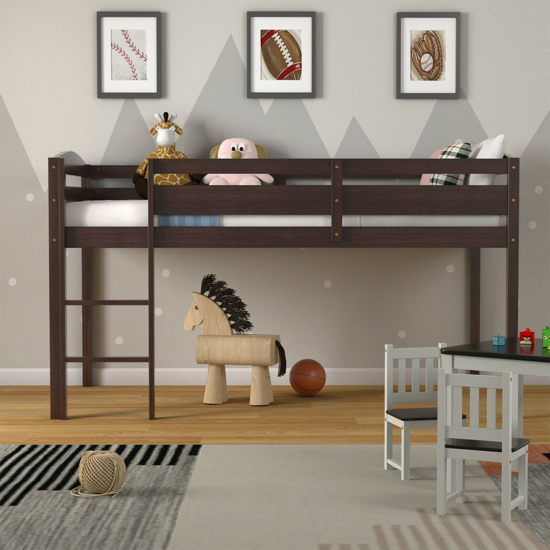 Costway Twin Low Loft Bunk Junior Bed Bedroom Wooden Guard Rail Ladder White/Espresso/Grey Image 1