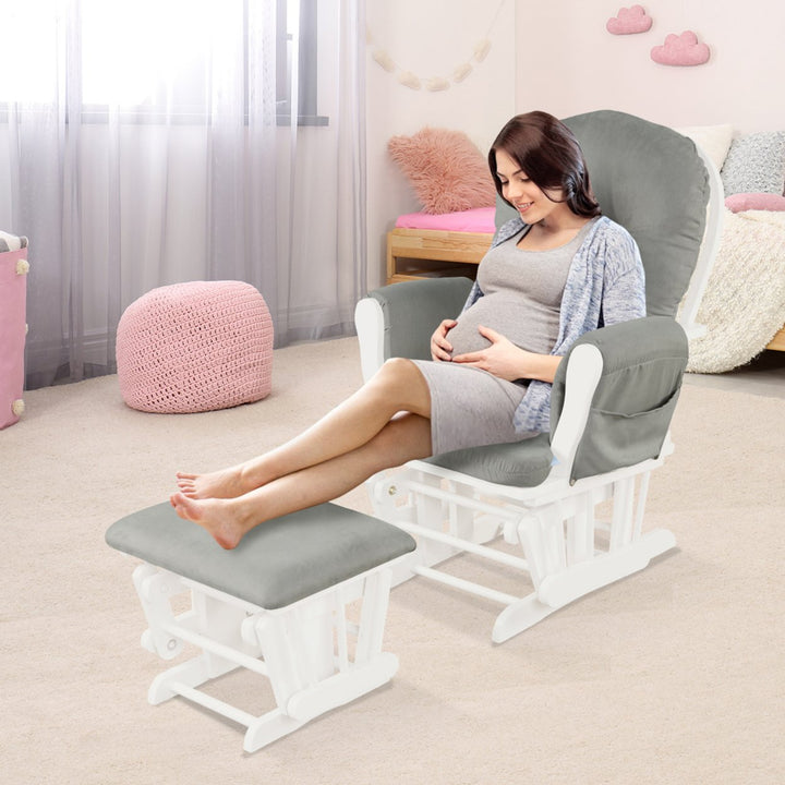 Baby Nursery Relax Rocker Rocking Chair Glider and Ottoman Set w/ Cushion Image 3