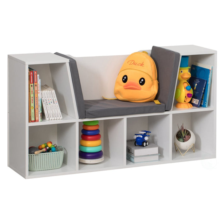 Modern Multi-Purpose Gray Bookshelf with Cushioned Nook 44in Storage Space Image 1