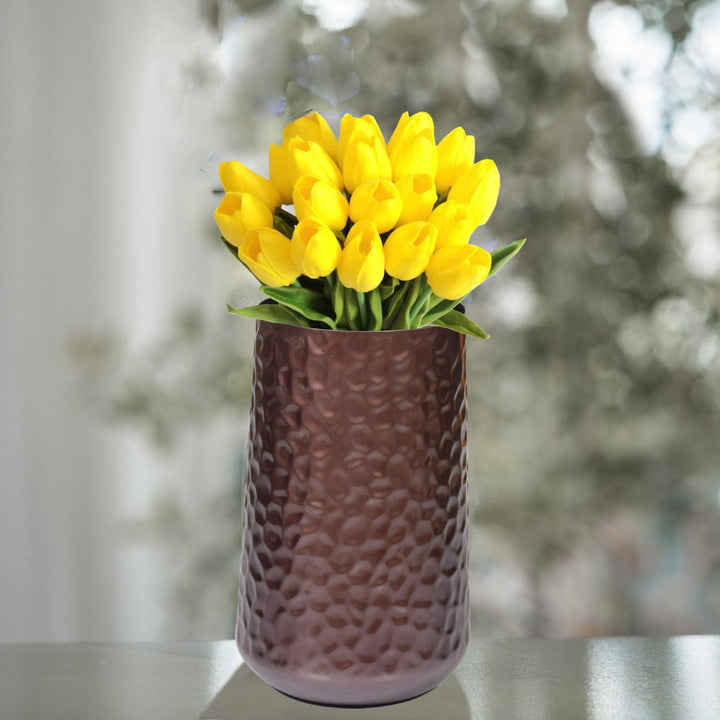 Brown Rustic Iron Flower Plant Centerpiece Hammered Vase Image 3
