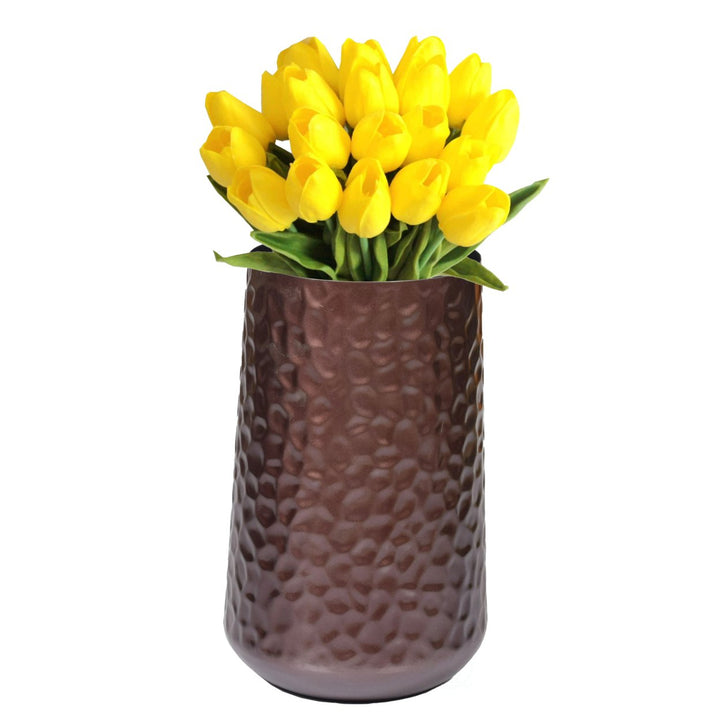 Brown Rustic Iron Flower Plant Centerpiece Hammered Vase Image 7