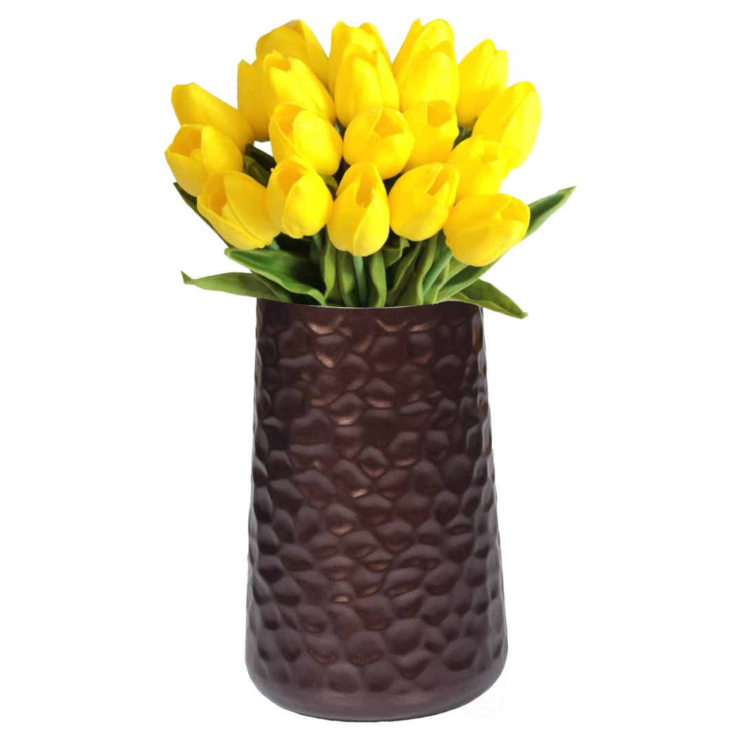 Brown Rustic Iron Flower Plant Centerpiece Hammered Vase Image 8