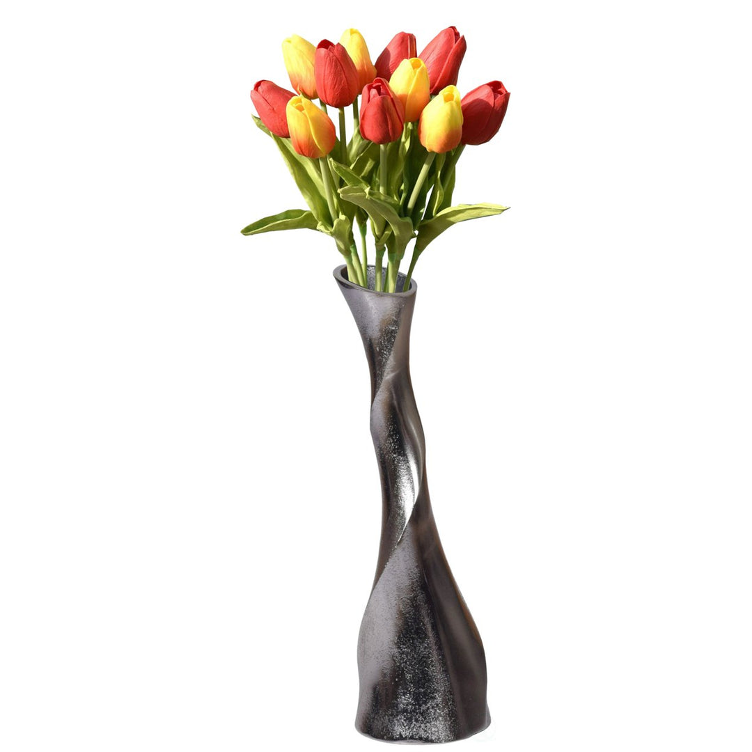 Aluminium Twisted Flower Vase Black Nickel 13.25 Inch Modern Image 1