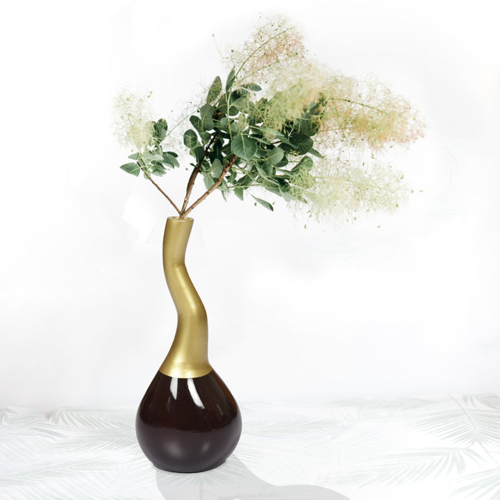Decorative Modern Table Flower Vase Aluminium-Casted, Two Tone Brown and Gold 10 Inch Image 3
