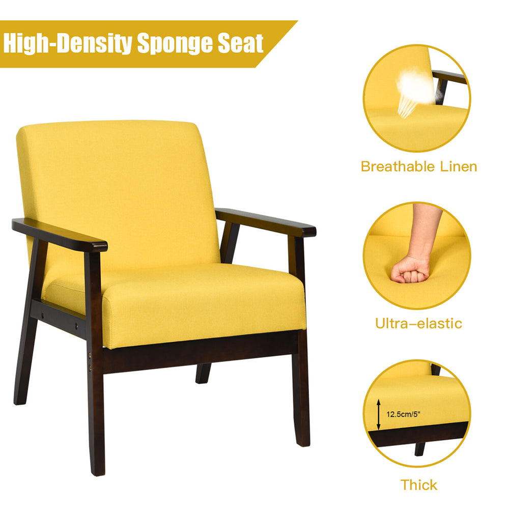 Wooden Upholstered Accent Chair Fabric Armchair Home Office Yellow Image 2