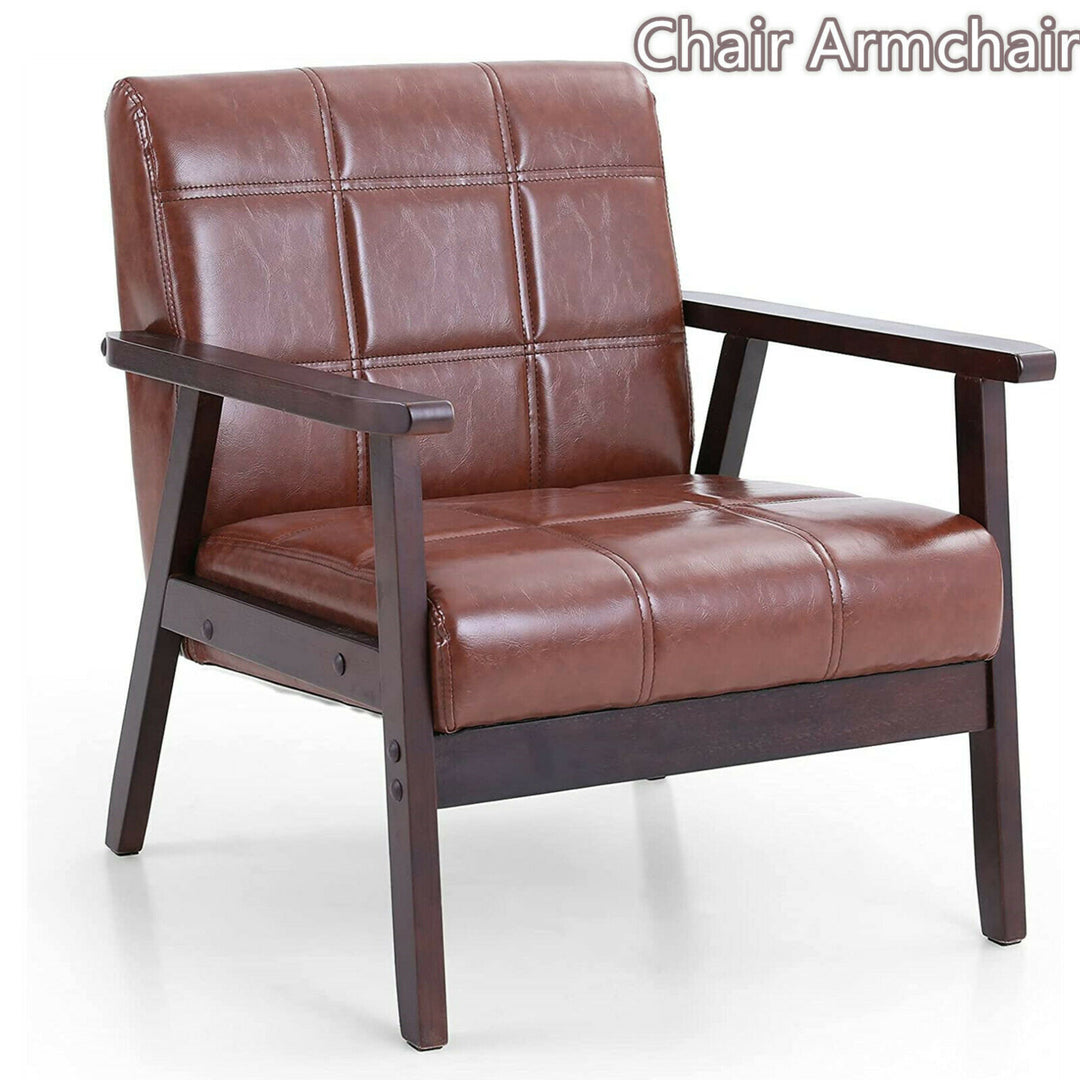 Leather Armchair Chair for Bedroom Upholstered Chair Wooden frame Single Sofa Image 1