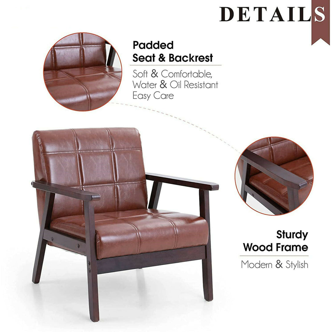 Leather Armchair Chair for Bedroom Upholstered Chair Wooden frame Single Sofa Image 3