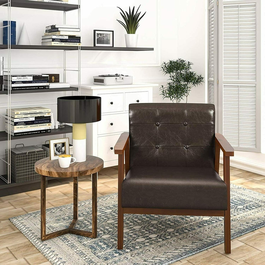 Living Room Mid-Century Retro Modern Accent Chair Faux Leather Armchair US Image 1