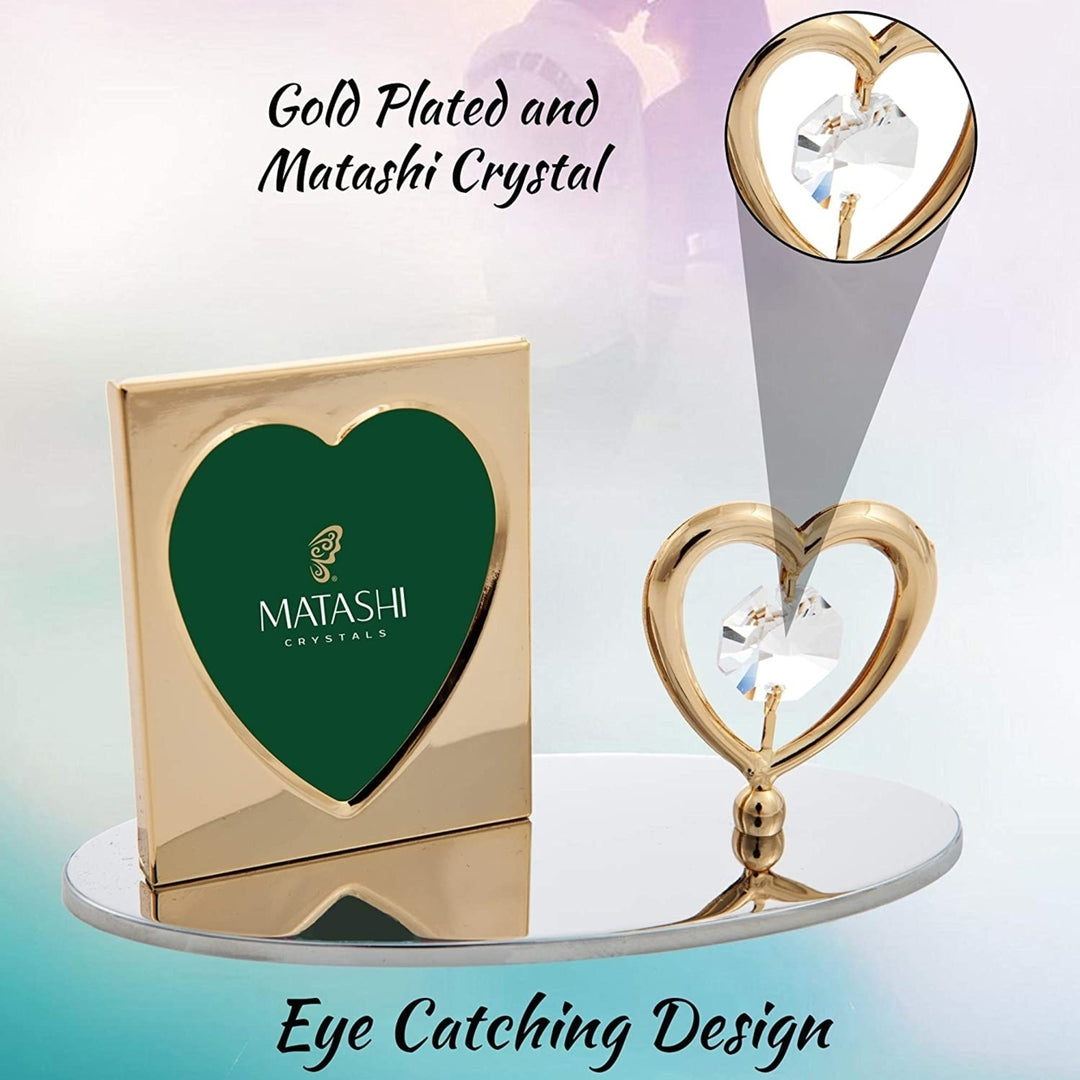 24K Gold Plated Picture Frame w/ Crystal Studded Heart Figurine by Matashi Image 5