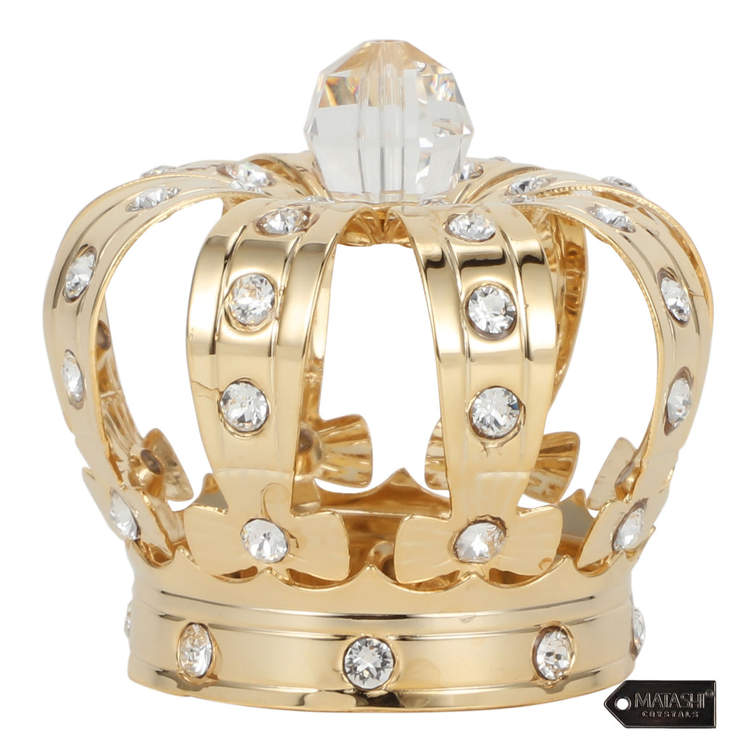 24K Gold Plated Crystal Studded Crown Ornament with Velvet Pouch by Matashi Image 1