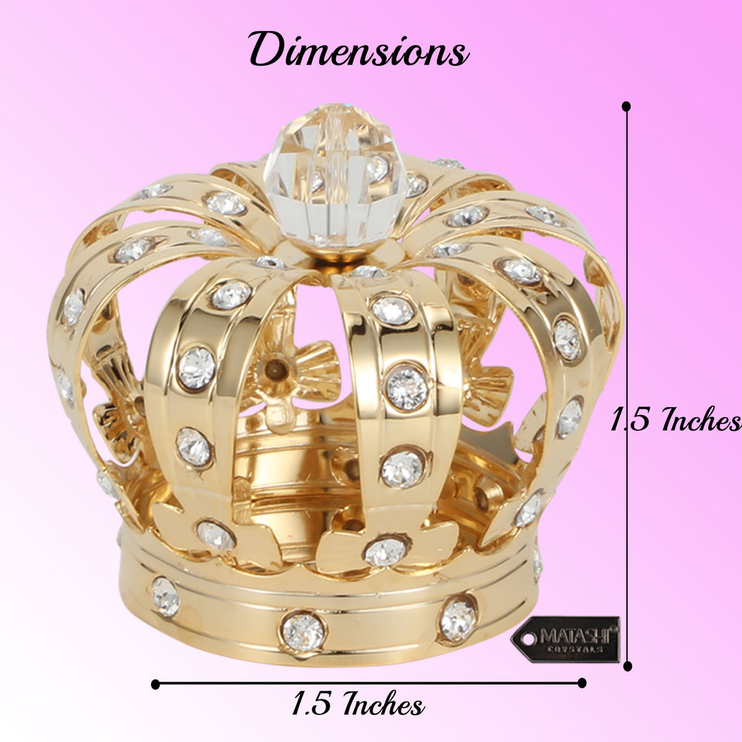 24K Gold Plated Crystal Studded Crown Ornament with Velvet Pouch by Matashi Image 5