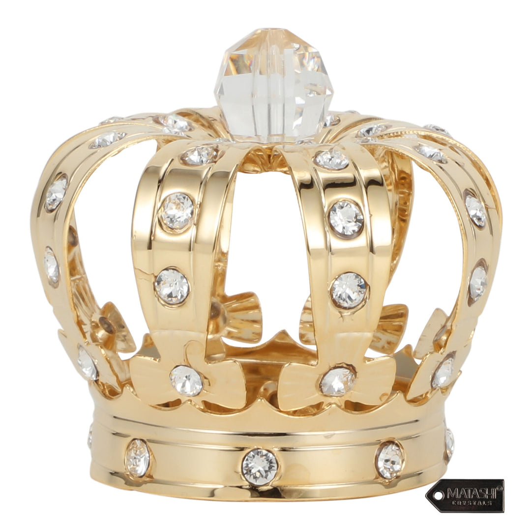 24K Gold Plated Crystal Studded Crown Ornament with Velvet Pouch by Matashi Image 8