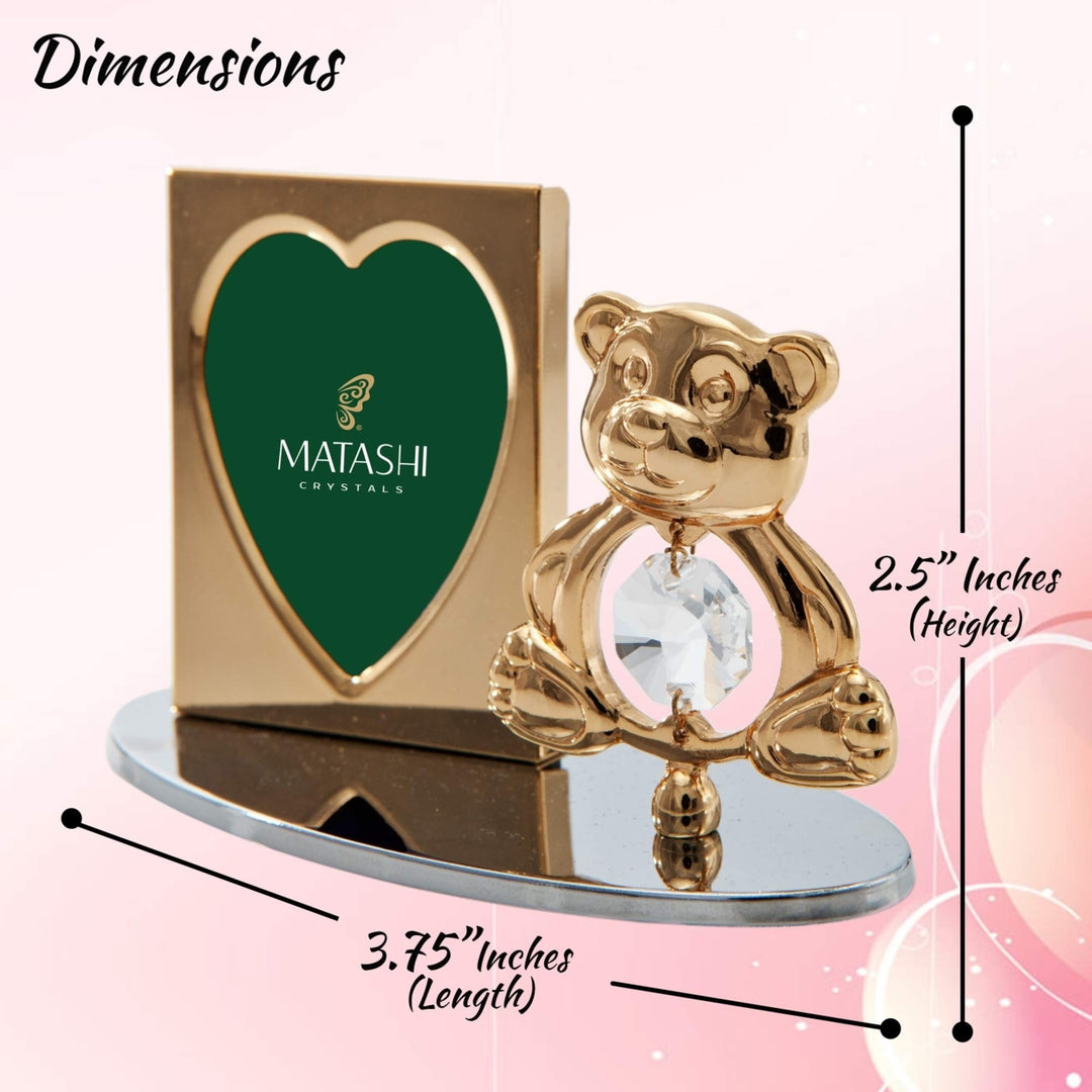 Matashi 24k Gold Plated Picture Frame Desk Set with Crystal Decorated Teddy Bear Figurine on a Silver Base Gift for Image 3