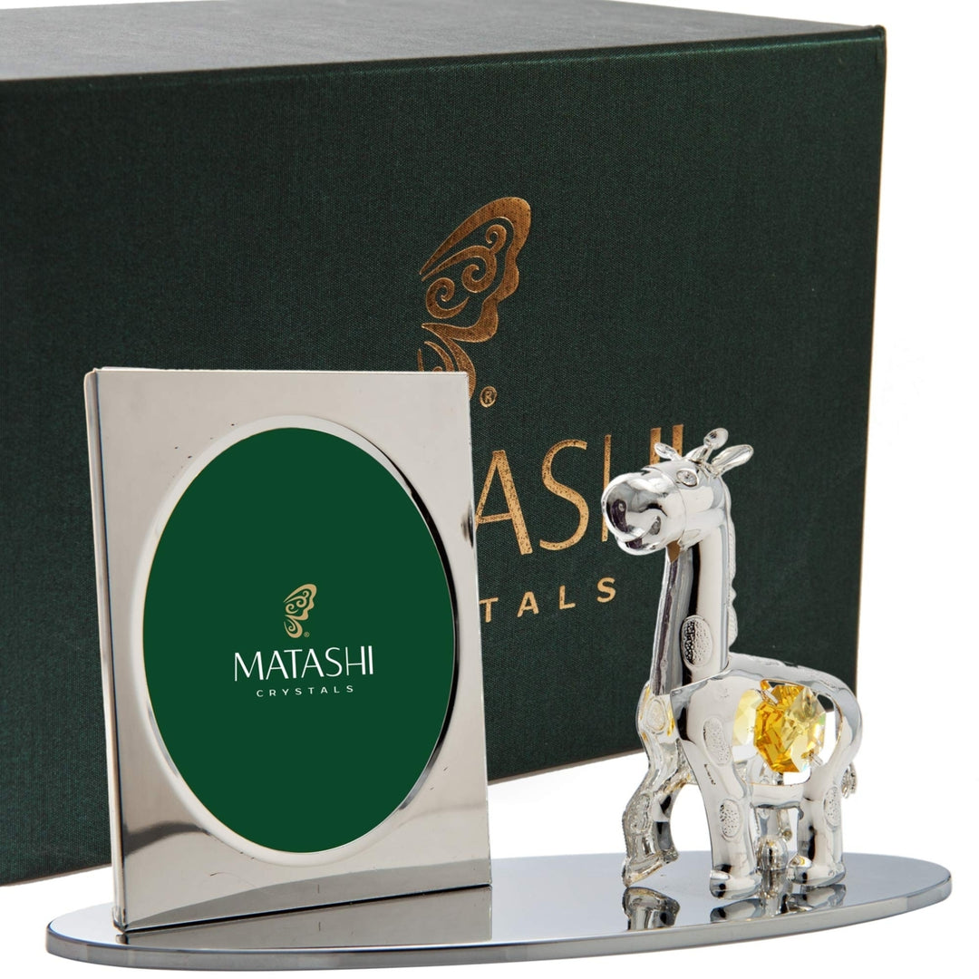 Matashi Silver Plated Picture Frame with Crystal Studded Cartoon Giraffe Figurine on a Base Gift for Christmas Mothers Image 2